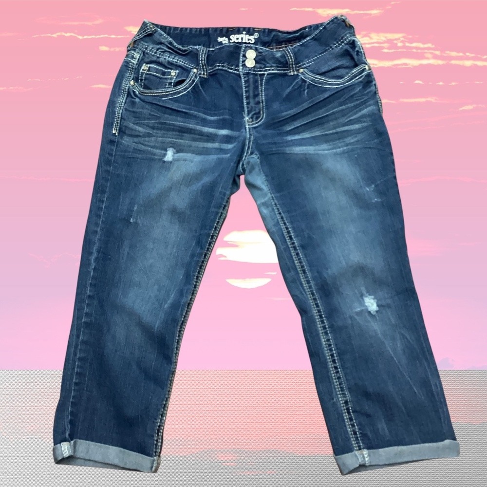 Series 31 Short & Sexy Women Blue Distressed Cropped Capri Jeans Size 11